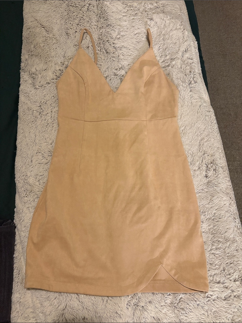 Forever 21 Beige Suede-Look Spaghetti Strap Mini Dress